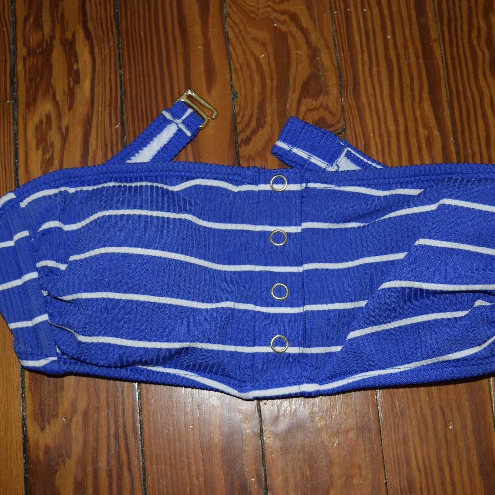 Blue and White Striped Bandeau Swim Top
